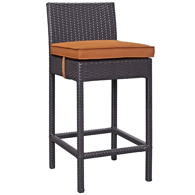 Modway Convene Aluminum/Rattan Patio Bar Stool Set in Espresso/Orange (Set of 4)