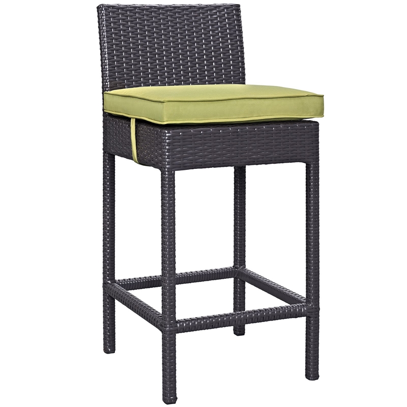 Modway Convene 4-Piece Aluminum Rattan Patio Bar Stool Set in Espresso/Peridot
