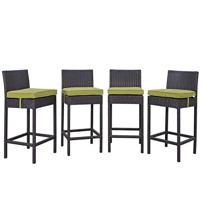 Modway Convene 4-Piece Aluminum Rattan Patio Bar Stool Set in Espresso/Peridot