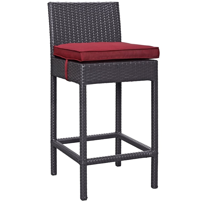 Modway Convene 4-Piece Aluminum and Rattan Patio Bar Stool Set in Espresso/red