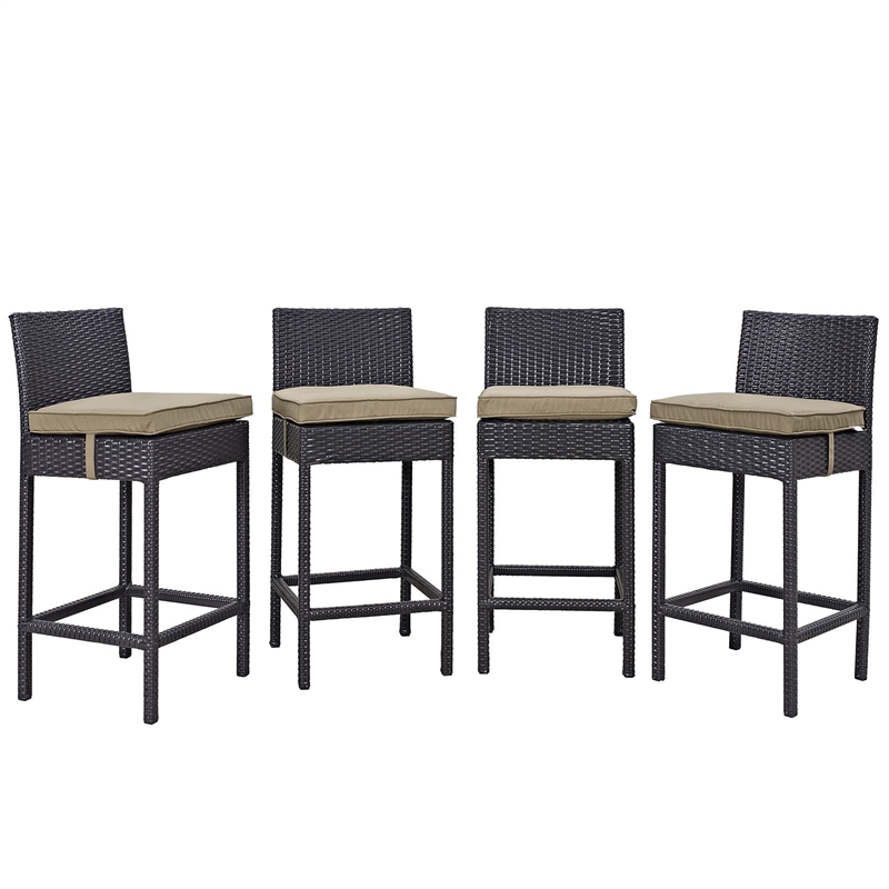 Modway Convene 4-Piece Aluminum and Rattan Patio Bar Stool Set in Espresso/red