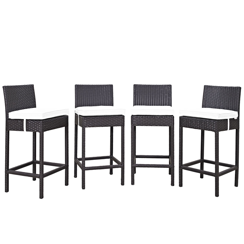 Modway Convene 4-Piece Aluminum and Rattan Patio Bar Stool Set in Espresso/White