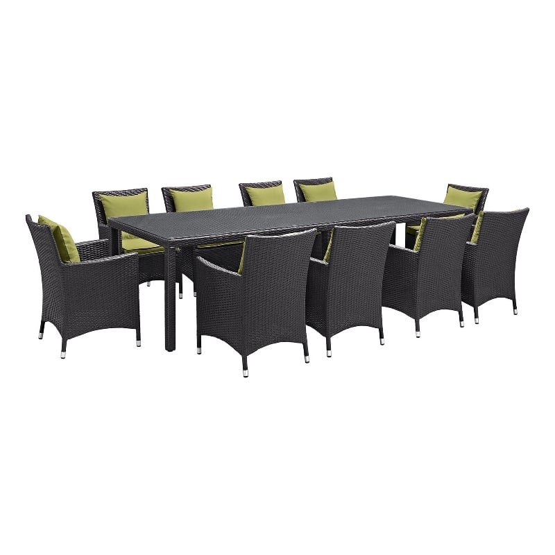 Modway Convene 11-Piece Aluminum and Rattan Patio Dining Set in Espresso/Peridot