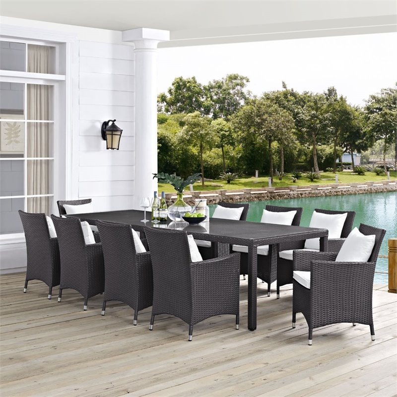 Modway Convene 11 Piece Patio Dining Set in Espresso and White Cymax