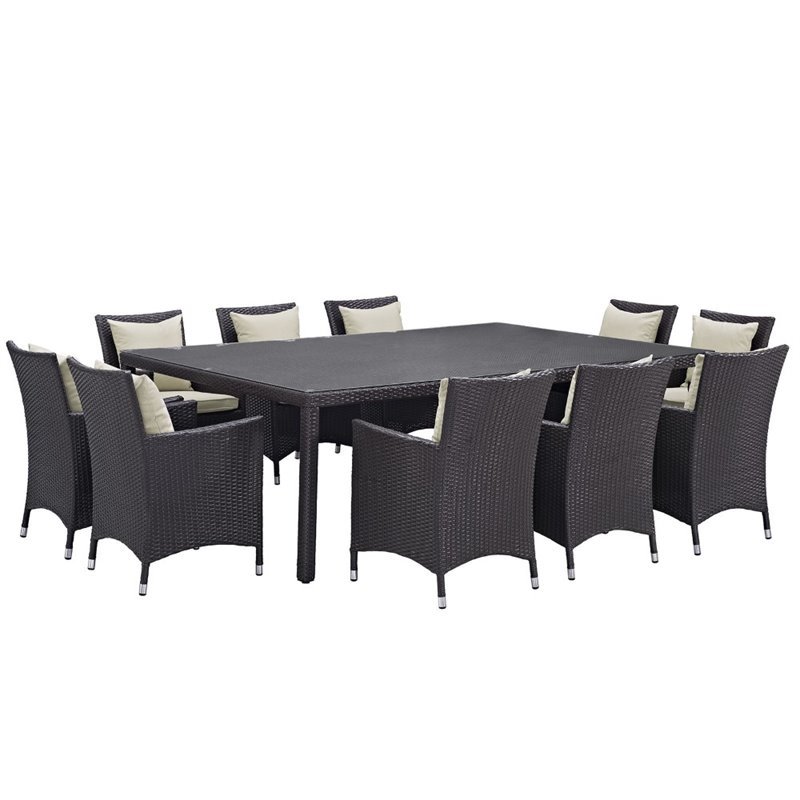 Modway Convene 11-Piece Rattan Aluminum Patio Dining Set in Espresso/Beige
