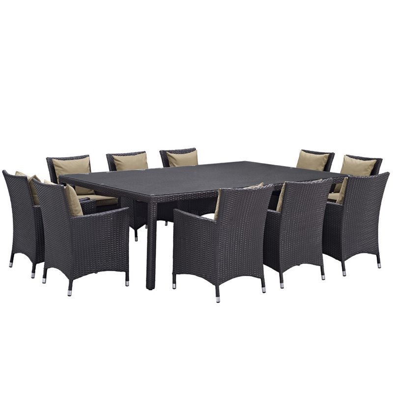 Modway Convene 11 Piece Patio Dining Set in Espresso and Mocha