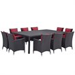Modway Convene 11-Piece Rattan Aluminum Patio Dining Set in Espresso/Red