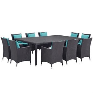 Modway Convene 11-Piece Rattan Aluminum Patio Dining Set in Espresso/Turquoise
