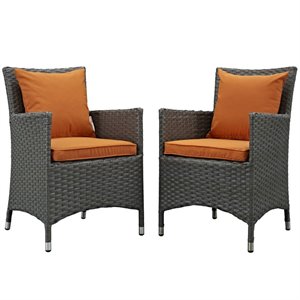 modway sojourn 2-piece rattan fabric patio dining chairs in canvas gray/tuscan