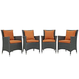 modway sojourn 4-piece rattan fabric patio dining chairs in canvas gray/tuscan