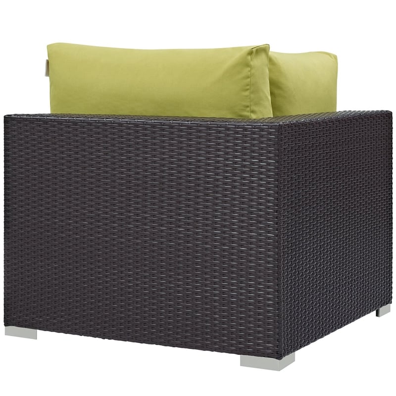Modway Convene Aluminum and Rattan Outdoor Patio Corner in Espresso/Peridot