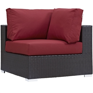Modway Convene Aluminum and Rattan Outdoor Patio Corner in Espresso/Red