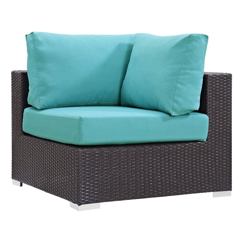 Modway Convene Aluminum and Rattan Outdoor Patio Corner in Espresso/Turquoise