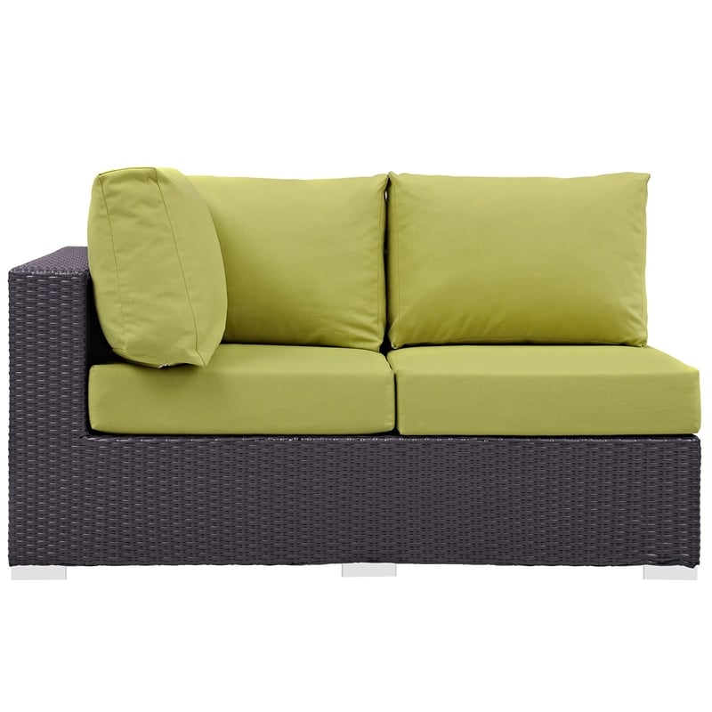 Modway Convene Patio Left Arm Loveseat in Espresso and Peridot