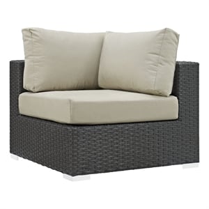 modway sojourn aluminum fabric rattan patio corner sofa chair in canvas/beige