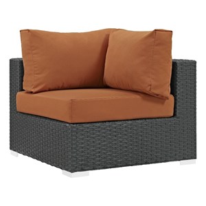modway sojourn aluminum fabric rattan patio corner sofa chair in canvas/tuscan