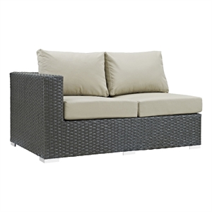 modway sojourn aluminum and rattan patio left arm loveseat in canvas/beige