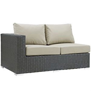 Modway Sojourn Aluminum and Rattan Patio Left Arm Loveseat in Canvas/Beige
