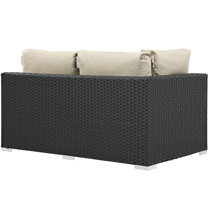 Modway Sojourn Aluminum and Rattan Patio Left Arm Loveseat in Canvas/Beige