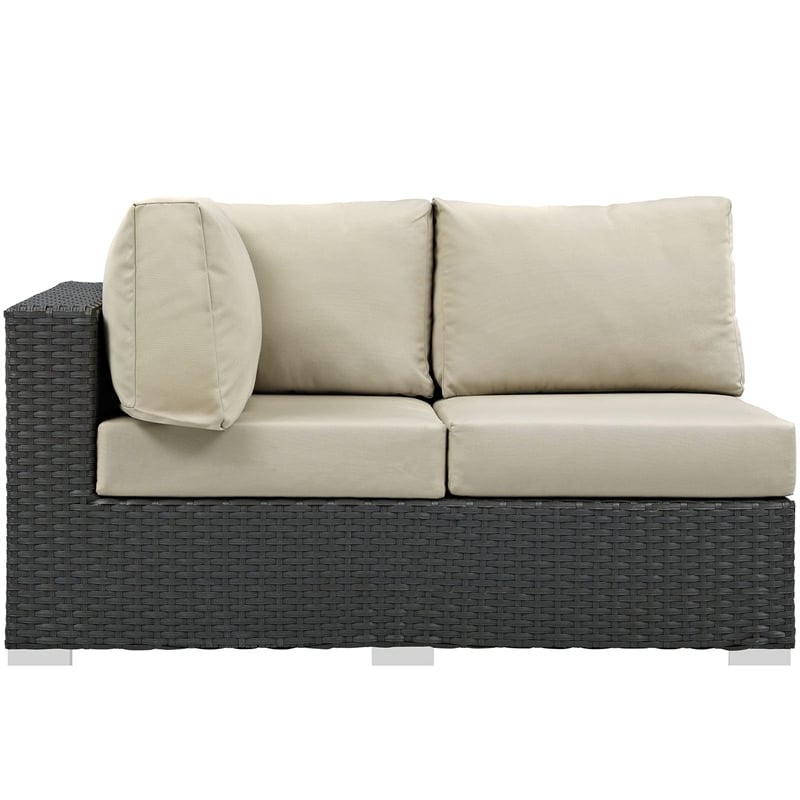 Modway Sojourn Aluminum and Rattan Patio Left Arm Loveseat in Canvas/Beige