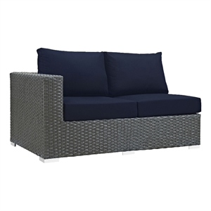modway sojourn aluminum and rattan patio left arm loveseat in canvas/navy