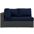 Modway Sojourn Aluminum and Rattan Patio Left Arm Loveseat in Canvas/Navy