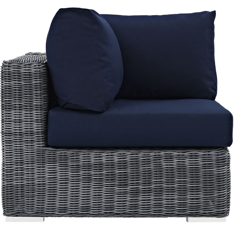 Modway Summon Aluminum and Rattan Patio Corner Chair in Canvas/Navy
