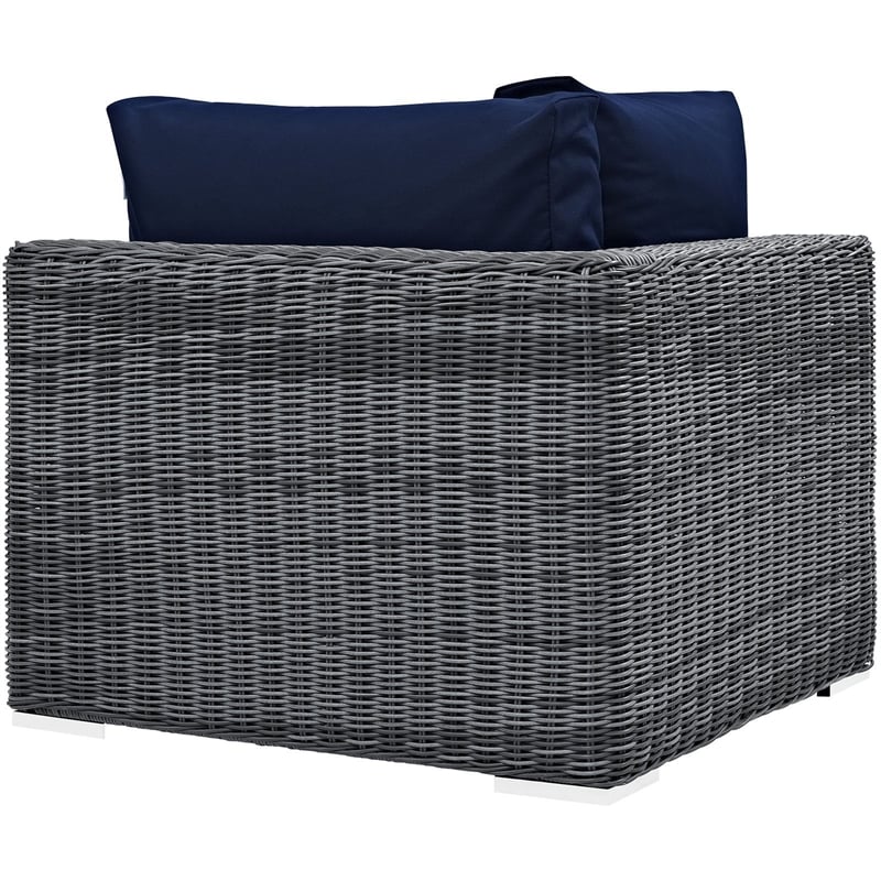 Modway Summon Aluminum and Rattan Patio Corner Chair in Canvas/Navy