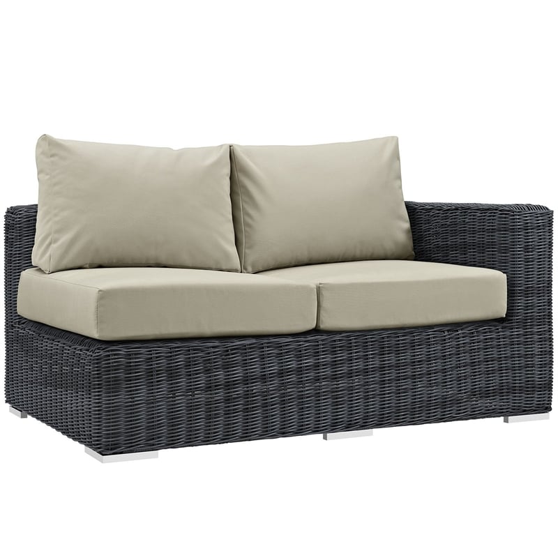Modway Summon Patio Right Arm Loveseat in Canvas Antique Beige