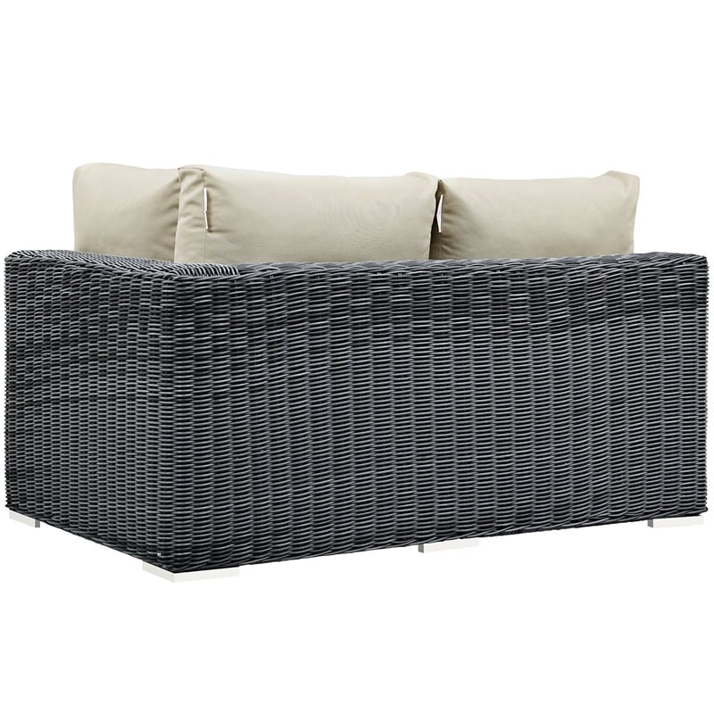 Modway Summon Patio Right Arm Loveseat in Canvas Antique Beige