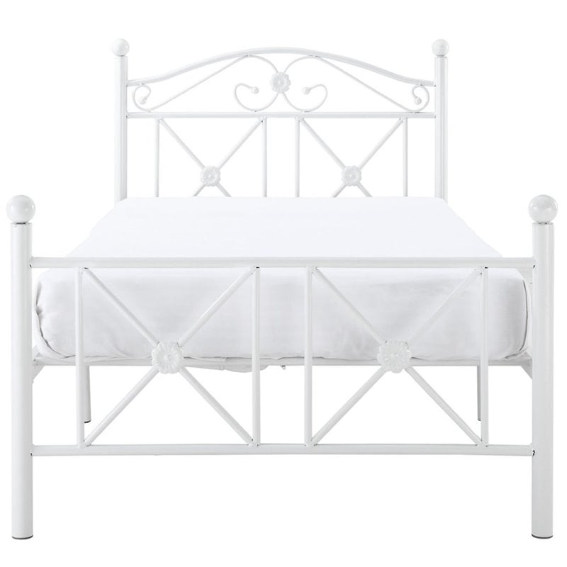 Modway Cottage Modern Style Solidly Welded Iron Twin Bed in White