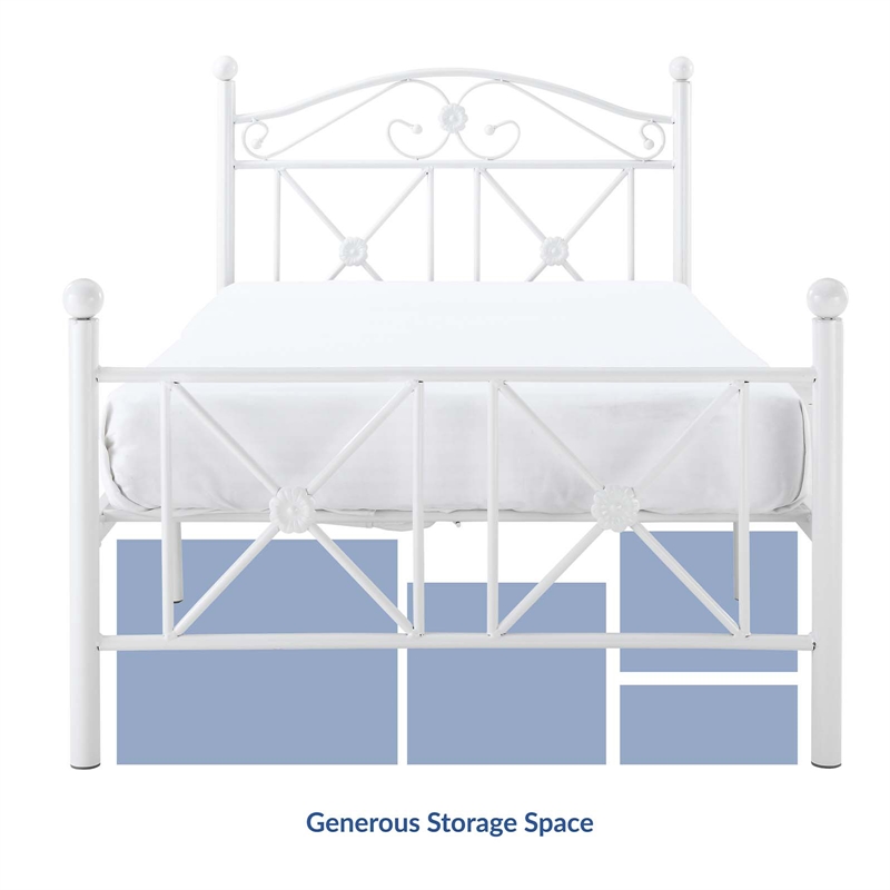 Modway Cottage Modern Style Solidly Welded Iron Twin Bed in White
