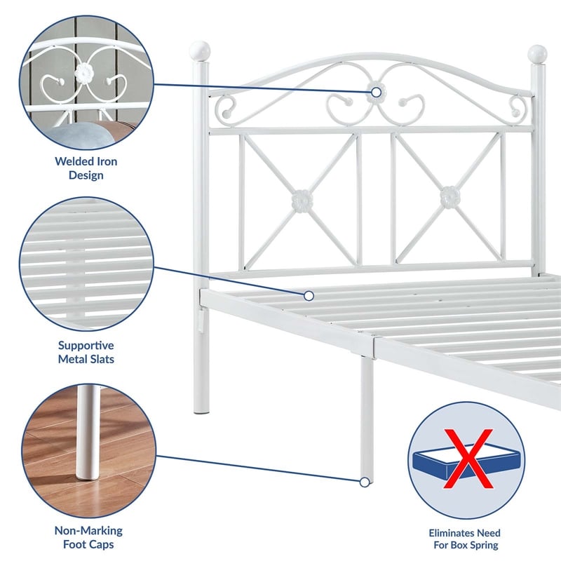 Modway Cottage Modern Style Solidly Welded Iron Twin Bed in White