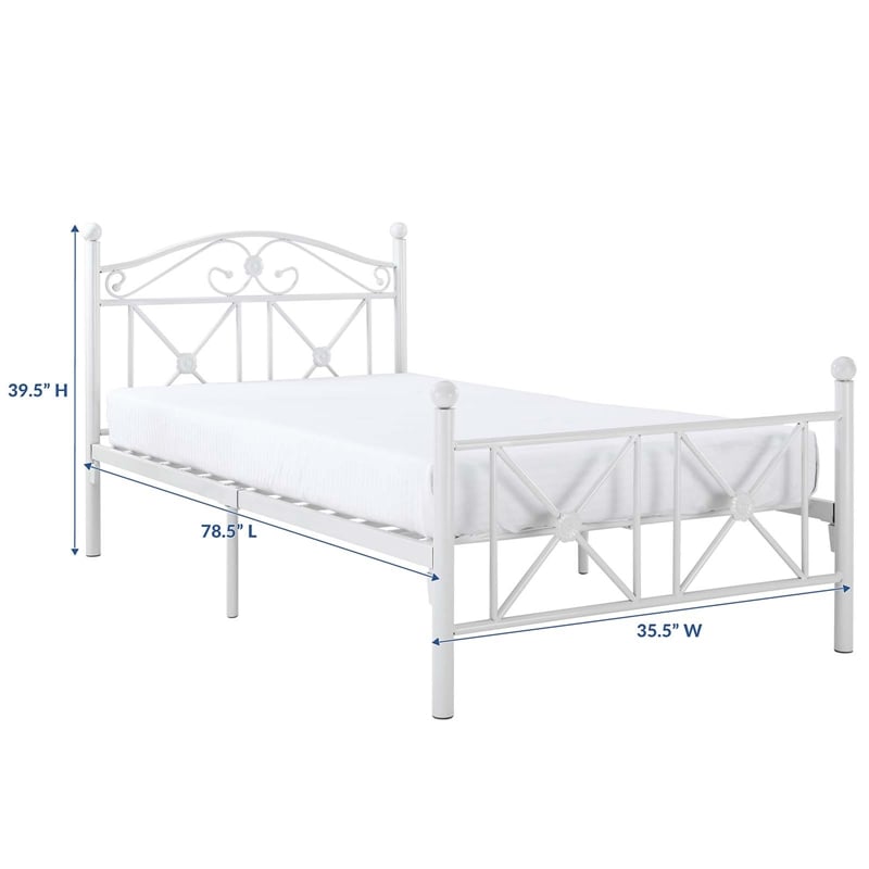 Modway Cottage Modern Style Solidly Welded Iron Twin Bed in White