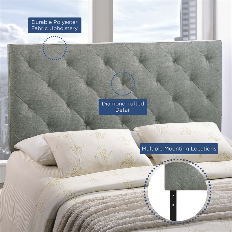 Modway Theodore Queen Modern Upholstered Linen Fabric Headboard in Gray