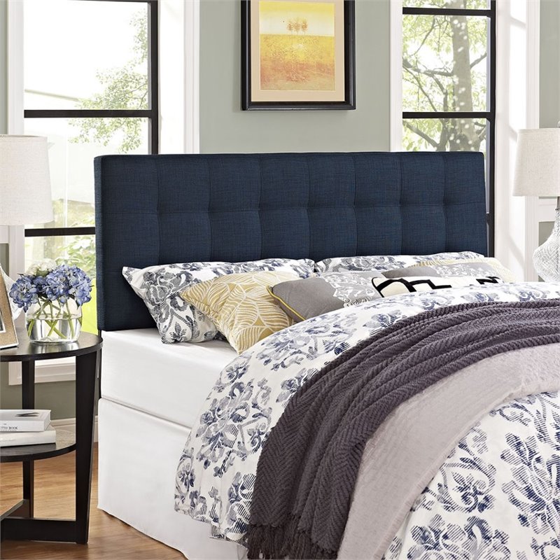 Modway Lily Queen Upholstered Polyester Fabric Headboard in Navy