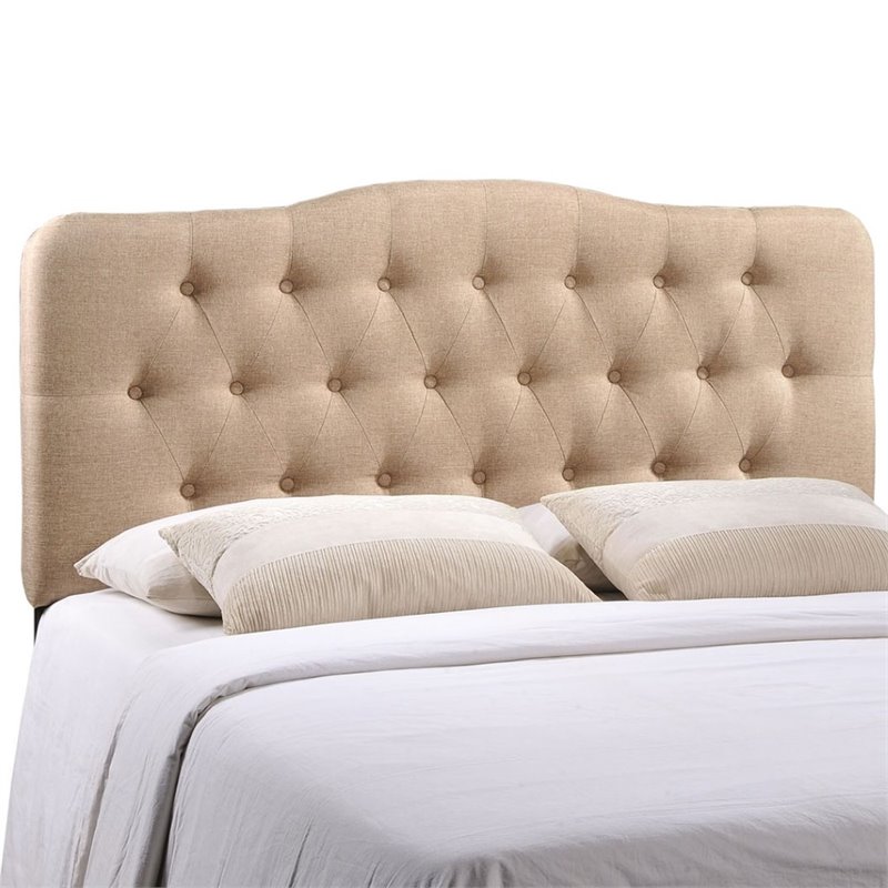 Modway Annabel Queen Upholstered Polyester Fabric Headboard in Beige