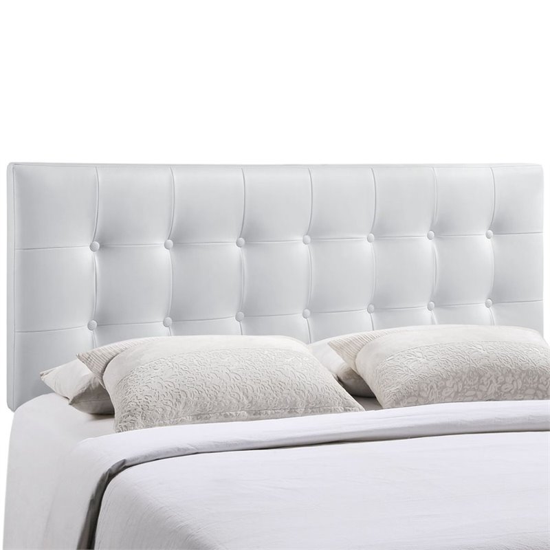 Modway Emily Queen Upholstered Faux Leather and Wood Headboard in White