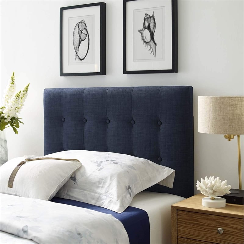 Modway Emily Twin Upholstered Polyester Fabric Headboard in Navy