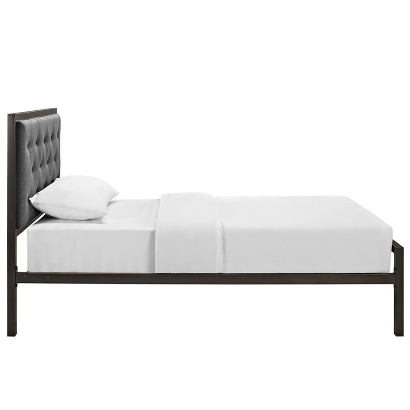 Modway Mia Twin Powder-coated Steel and Fabric Bed in Brown/Gray