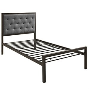 Modway Mia Twin Powder-coated Steel and Fabric Bed in Brown/Gray