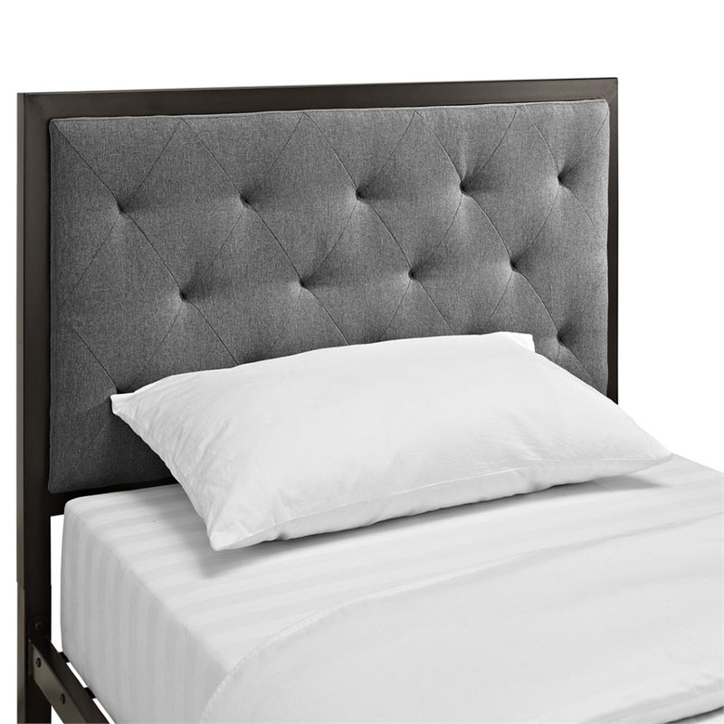 Modway Mia Twin Powder-coated Steel and Fabric Bed in Brown/Gray