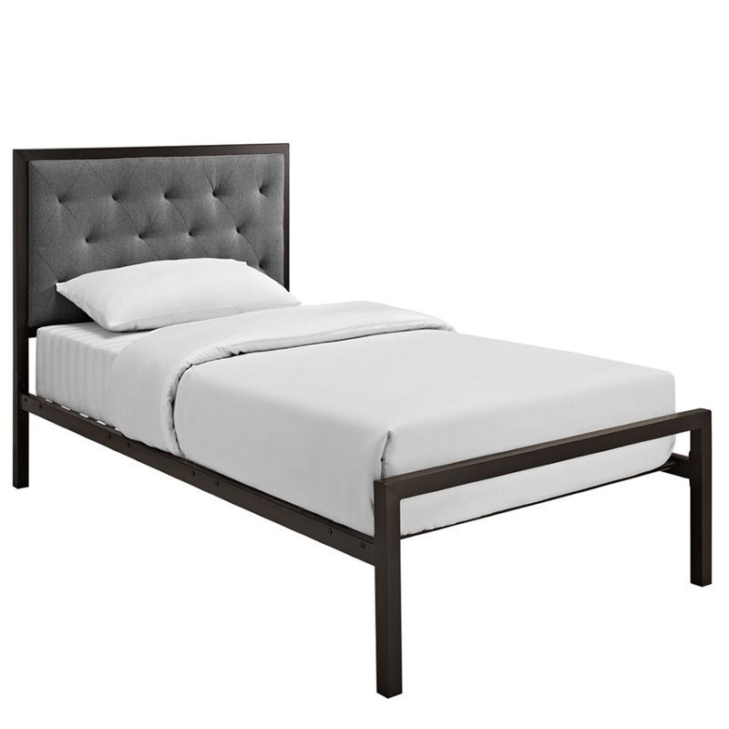 Modway Mia Twin Powder-coated Steel and Fabric Bed in Brown/Gray