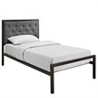 Modway Mia Twin Powder-coated Steel and Fabric Bed in Brown/Gray