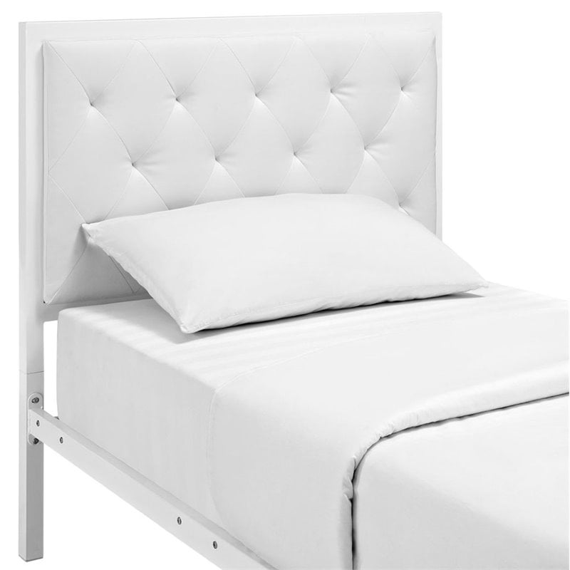 Modway Mia Twin Powder-coated Steel and Vinyl Bed in White