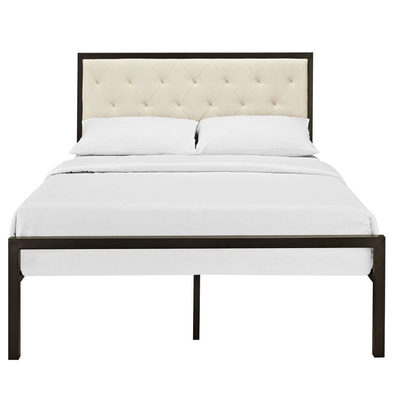 Modway Mia Full Tufted Panel Bed in Brown and Beige