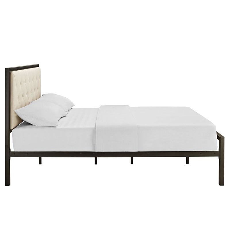 Modway Mia Full Tufted Panel Bed in Brown and Beige