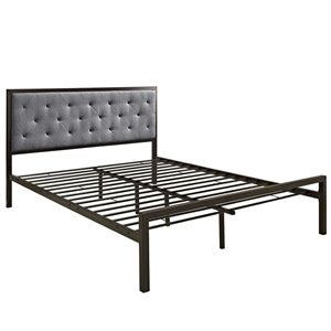 Modway Mia Queen Powder-coated Steel and Fabric Bed in Brown/Gray