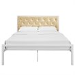 Mia Vinyl Queen Bed in White Champagne