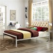 Mia Vinyl Queen Bed in White Champagne